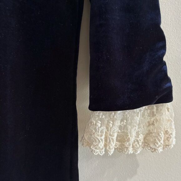Mademoiselle Charlotte Navy Velvet Dress Ivory Lace Collar Cuffs Girls Sz 10 - Picture 5 of 11